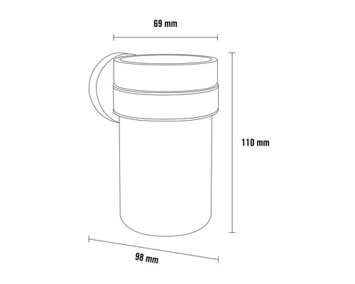 Illustration d''un récipient mesurant 69 mm x 98 mm x 110 mm