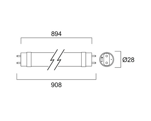 Schéma technique d''un tube fluorescent avec dimensions