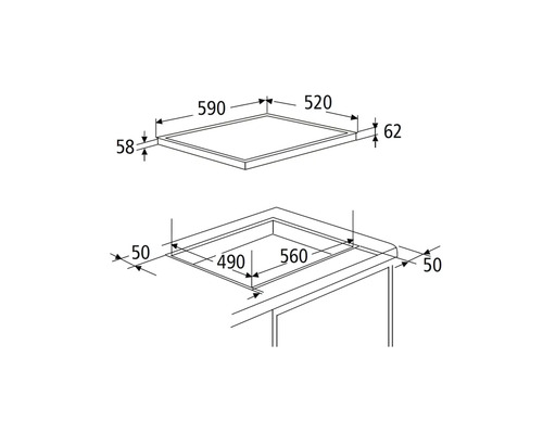 Masszeichnung eines Kochfeldes mit Grössenangaben