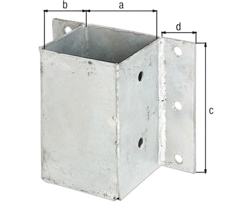 Pfostenträger aus Metall mit Massangaben