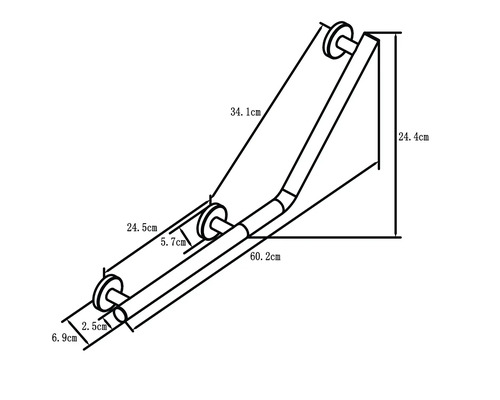 Dessin technique d''une barre d''appui avec dimensions pour salles de bains et installations sanitaires