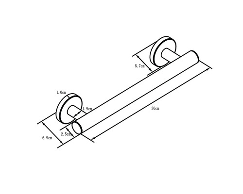 Dessin technique d''un porte-serviettes de 30 centimètres de long avec indications de dimensions