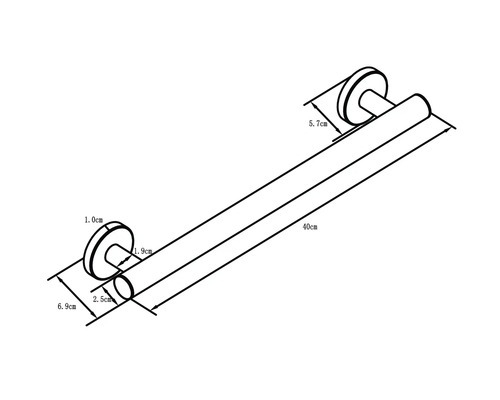 Technische Zeichnung eines 40 Zentimeter langen Haltegriffs mit Maßangaben.