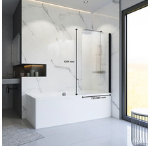 Badezimmer mit Badewanne, Badewannenaufsatz aus Glas und Massangaben