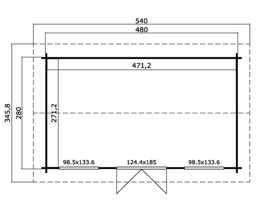 Grundriss eines Gartenhauses mit Maßangaben