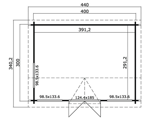 Plan d''un abri de jardin avec indications de dimensions