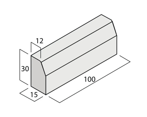 Image d''une bordure de trottoir mesurant 12, 15, 30 et 100 centimètres.