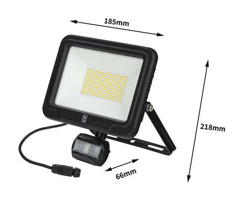 LED-Strahler mit Bewegungsmelder, Abmessungen 185 x 218 x 66 Millimeter