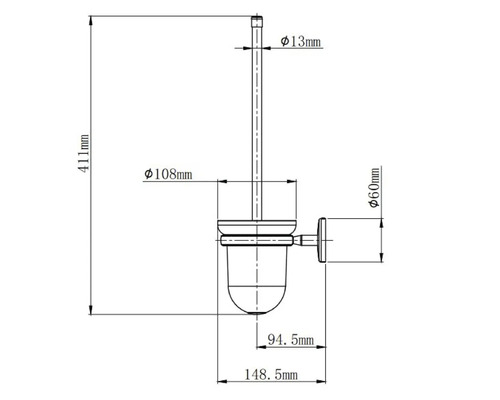 Schéma technique d''une brosse de toilette avec dimensions