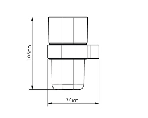 Dessin technique d''un robinet avec dimensions : 108 mm de hauteur et 76 mm de largeur.