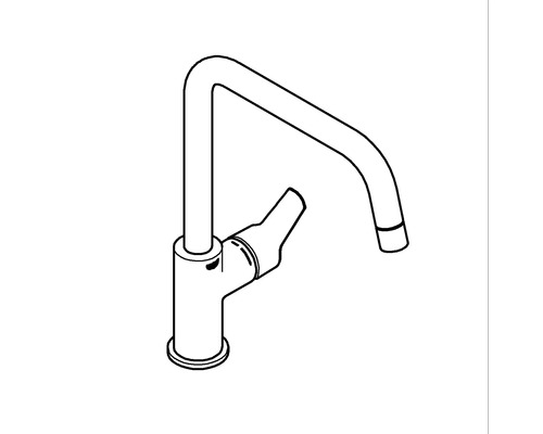 Skizze einer Küchenarmatur mit rechtwinkligem Auslauf