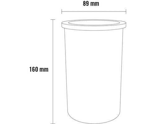 Dessin technique d''un récipient mesurant 160 mm de haut et 89 mm de diamètre