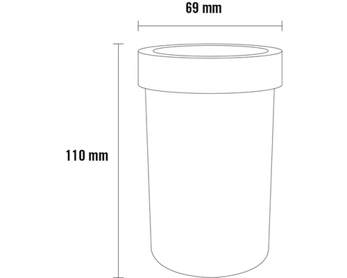 Schéma d''un récipient mesurant 110 mm de hauteur et 69 mm de diamètre.