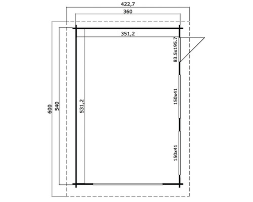 Dessin technique d''une cabane de jardin avec des mesures