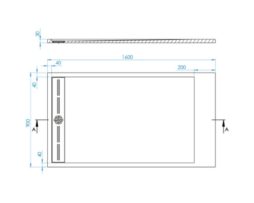 Schéma technique d''un receveur de douche avec dimensions.