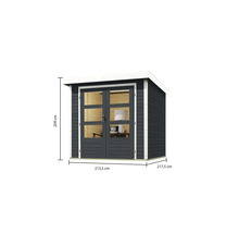 Abri de jardin en bois avec double porte et indications de taille
