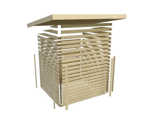 Holzunterstand Bausatz mit Holzbalken und Dach