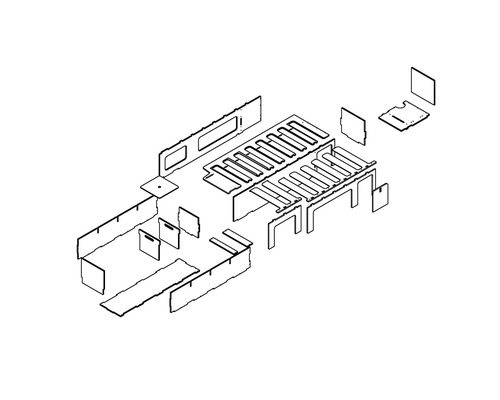 Skizze einer Camping Innenausstattung mit diversen Möbelbauteilen