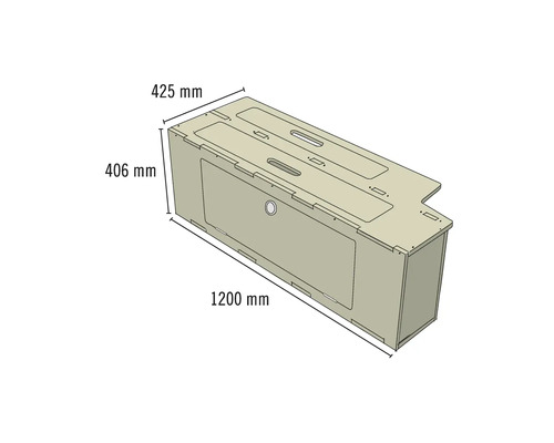 Représentation d''un meuble avec les dimensions 425 mm, 406 mm et 1200 mm.