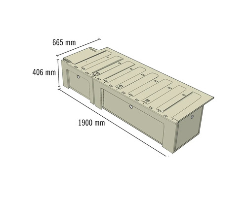 Lit armoire avec des dimensions de 1900 mm sur 665 mm sur 406 mm
