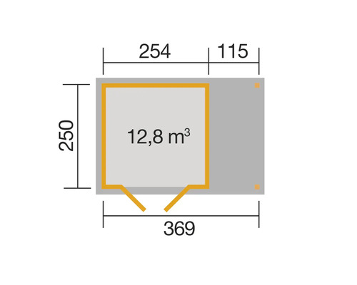 Plan avec dimensions en centimètres et volume en mètres cubes