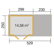 Grundriss eines Gartenhauses mit Maßangaben