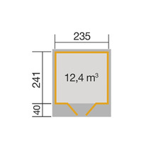 Grundriss mit den Maßen 235 mal 241 Zentimeter und einer Fläche von 12,4 Kubikmeter.