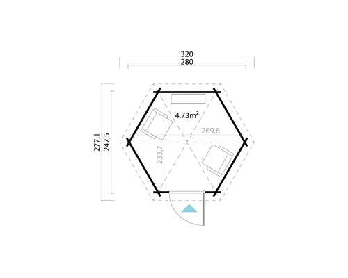 Plan du chalet de jardin avec dimensions.