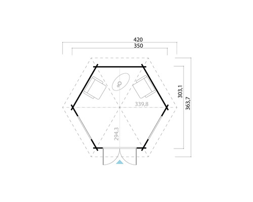 Plan d''un pavillon de jardin avec meubles et dimensions