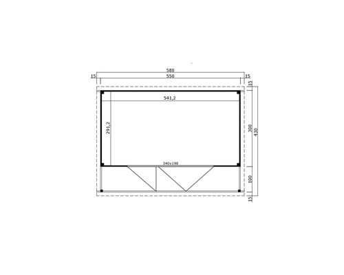 Vue de dessus du toit avec les dimensions d''un abri de jardin