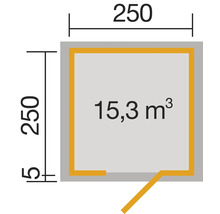 Plan avec dimensions 250 sur 250 et volume de 15,3 mètres cubes