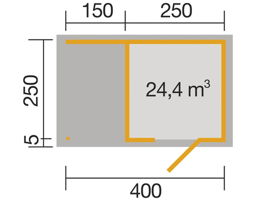 Plan avec dimensions et indication de volume 24,4 mètres cubes