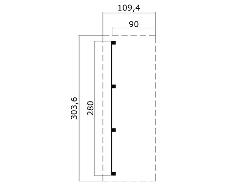 Dessin technique d''un profilé de dimensions 303,6 mm de hauteur et 109,4 mm de largeur