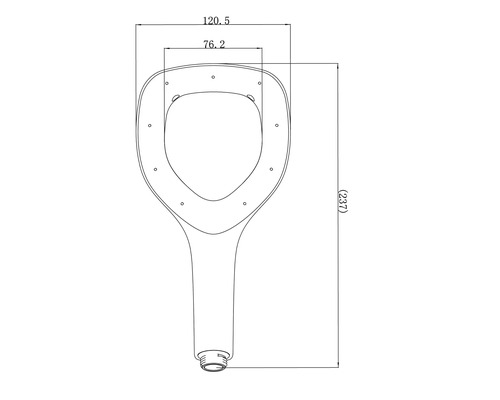 Technische Zeichnung eines Duschkopfes mit Massangaben