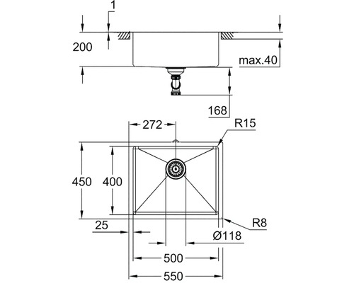 Dessin technique d''un évier avec cotes