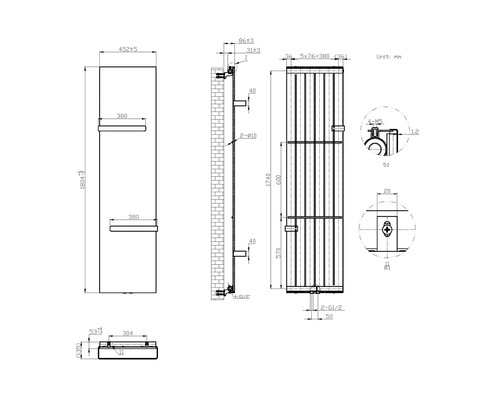 Schéma technique d''un radiateur avec dimensions