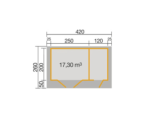 Plan du chalet de jardin avec les dimensions