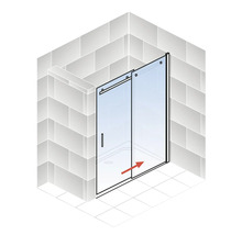 Douche avec porte coulissante en verre dans la salle de bain.