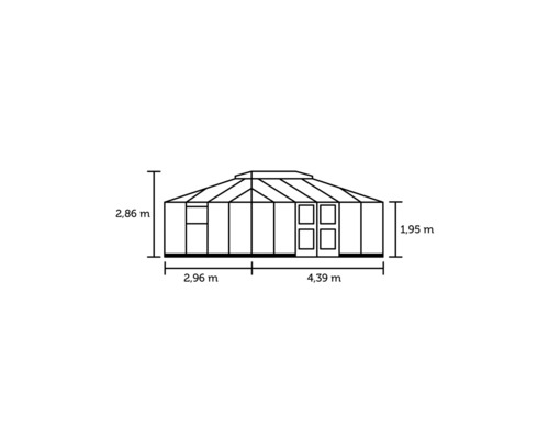 Zeichnung eines Gewächshauses mit Maßangaben