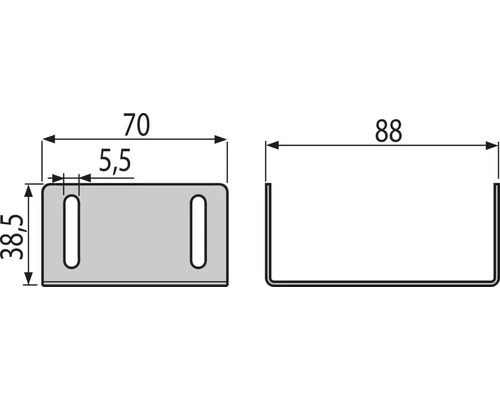 Schéma technique d''un support de profilé en U avec dimensions