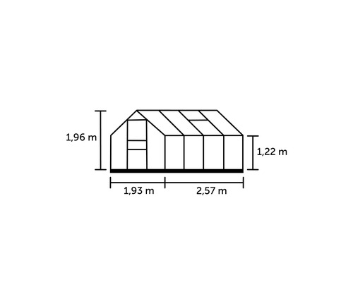Skizze eines Gewächshauses mit Maßangaben