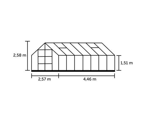 Schéma d''une serre avec indication des dimensions de hauteur et de largeur