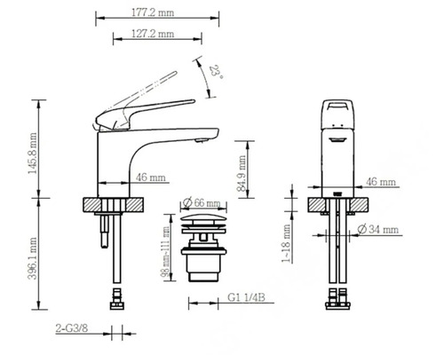 Dessin technique d''un robinet avec cotes