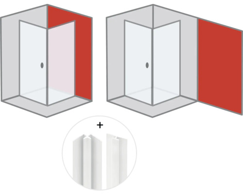 Cabine de douche d''angle avec paroi latérale et profilés muraux