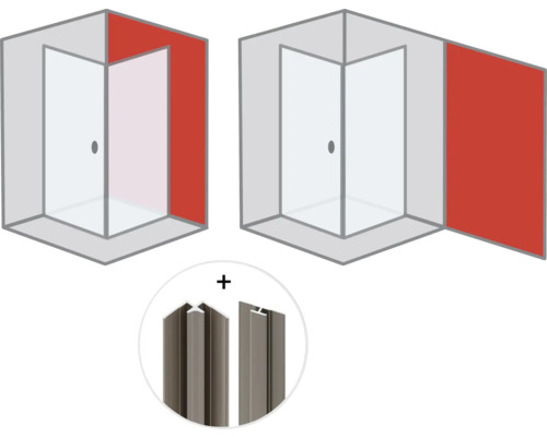 Eckdusche mit Seitenwand und Profil