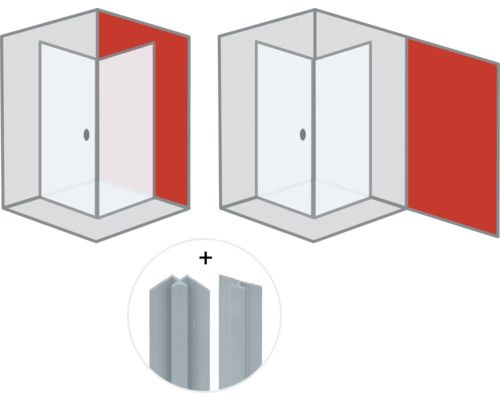 Cabine de douche d''angle avec profilés muraux pour le montage