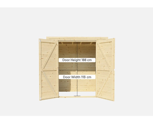 Dimensions de la porte d''armoire de jardin : 188 cm de hauteur, 113 cm de largeur