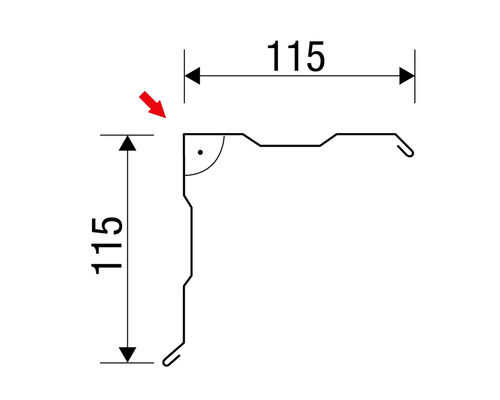 Dessin technique d''un angle de dimensions 115 sur 115 millimètres