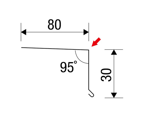 Schéma technique d''un profilé de protection des bords avec des dimensions de 80 et 30 millimètres et un angle de 95 degrés
