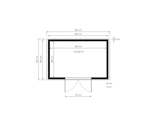 Plan d''un abri de jardin avec indication des dimensions des côtés et de la surface